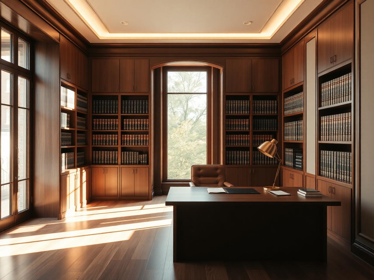 Whitman & Co. law office interior with library and natural light
